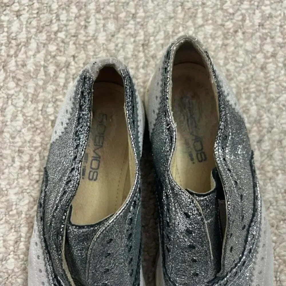 Boemos gray silver Oxford loafers slip on shoes leather  size 38